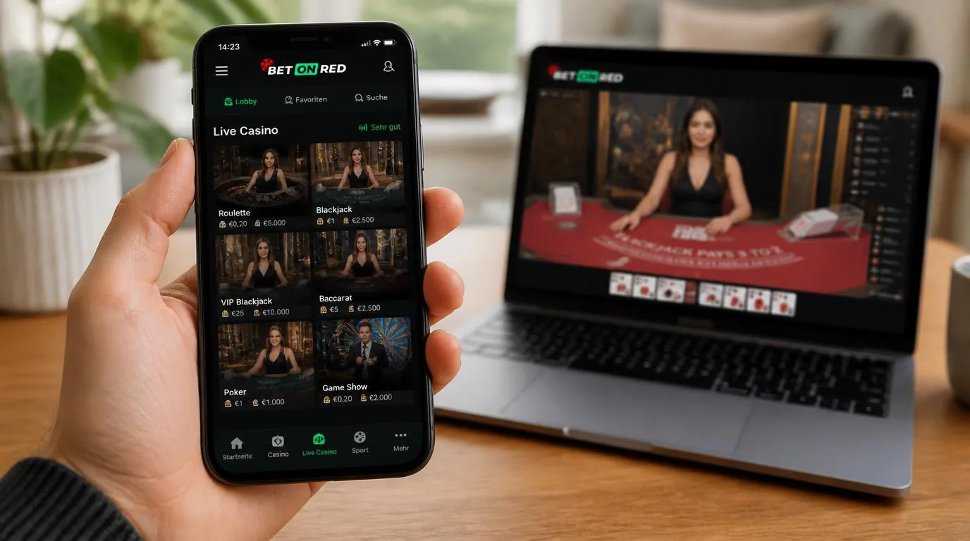 Live-Casino-Lobby auf einem Smartphone mit Tischvorschau und sichtbaren Einsatzlimits